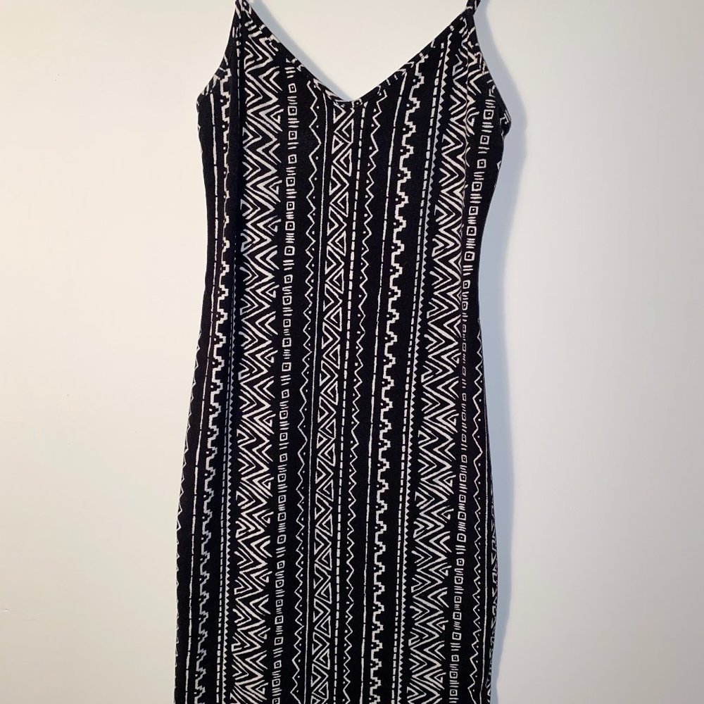 Black and White Cotton Bodycon Dress